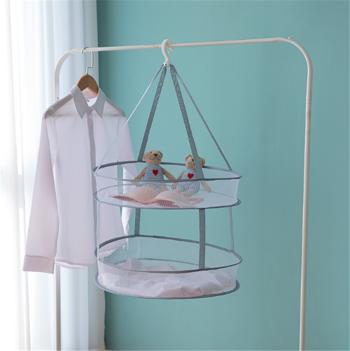 Clothes Hanging Dryer, Double-Layer Foldable Sweater Drying Basket Racks Hanging Clothes Laundry Net Mesh Basket Dryer Net