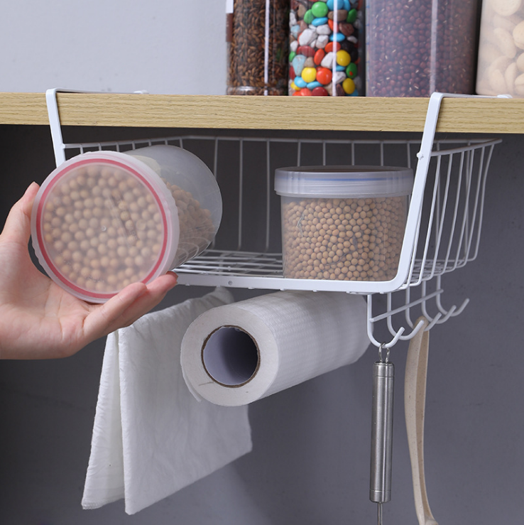 Under Shelf Basket Wire Storage Organizer with Hooks for Kitchen Pantry Cabinet Closet Office, Hanging Undershelf Basket