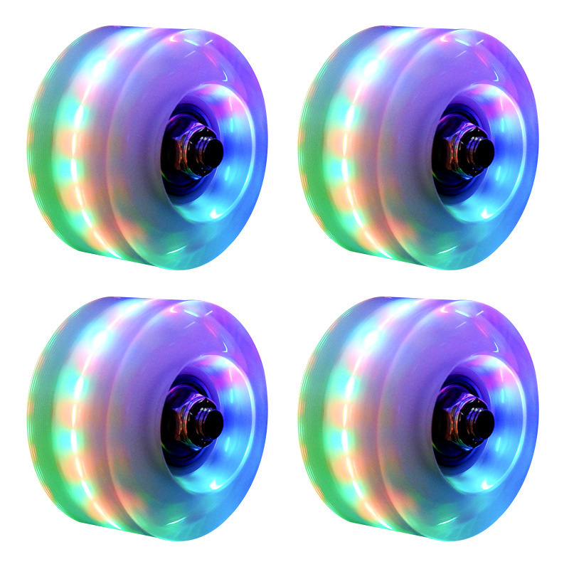 Roller Skate Wheels Luminous Light Up with Bearings Installed 4 Pack for Double Row Skating and Skateboard 32mm x 58mm