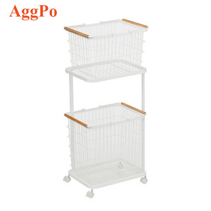 2 Tier Bathroom Storage Rolling Cart Organizer with Removable Laundry Basket, Laundry Basket Slide Out Storage Organizer Tower