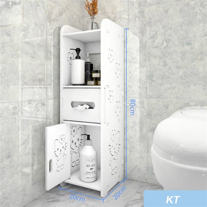 Open Wood Shelving Unit Bathroom Tower Narrow Bath Sink Organizer Corner Floor Cabinet with Doors and Shelves