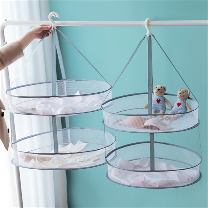 Clothes Hanging Dryer, Double-Layer Foldable Sweater Drying Basket Racks Hanging Clothes Laundry Net Mesh Basket Dryer Net