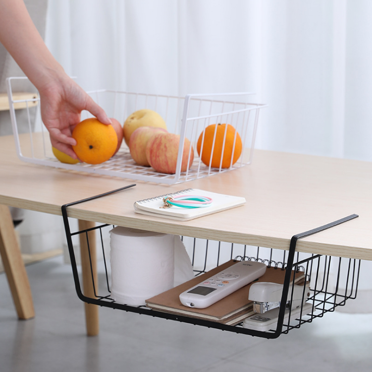 Under Shelf Basket Wire Storage Organizer with Hooks for Kitchen Pantry Cabinet Closet Office, Hanging Undershelf Basket