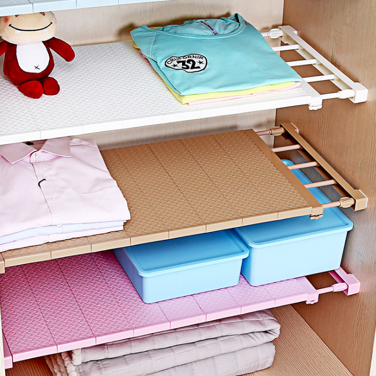 Tension Closet Shelf Adjustable Storage Rack Expandable Separator Shelf for Wardrobe, Cupboard, Bookcase Compartment Collecting