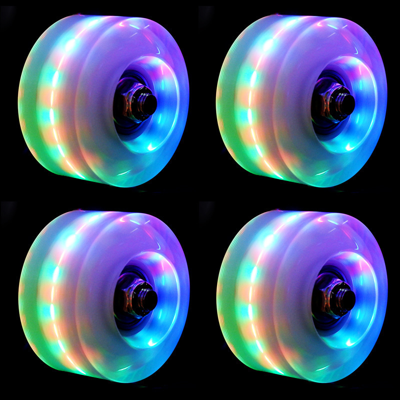 Roller Skate Wheels Luminous Light Up with Bearings Installed 4 Pack for Double Row Skating and Skateboard 32mm x 58mm