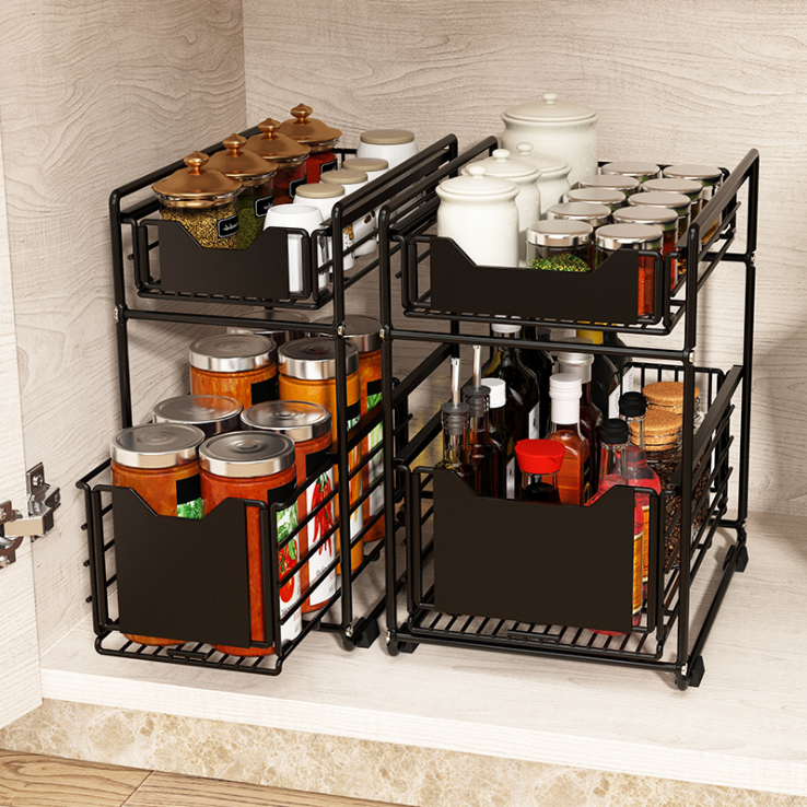 Kitchen Cabinet Closet Shelf Organizer, Metal Wire Shelf with Drawer Storage Rack for Countertop and Under Sink