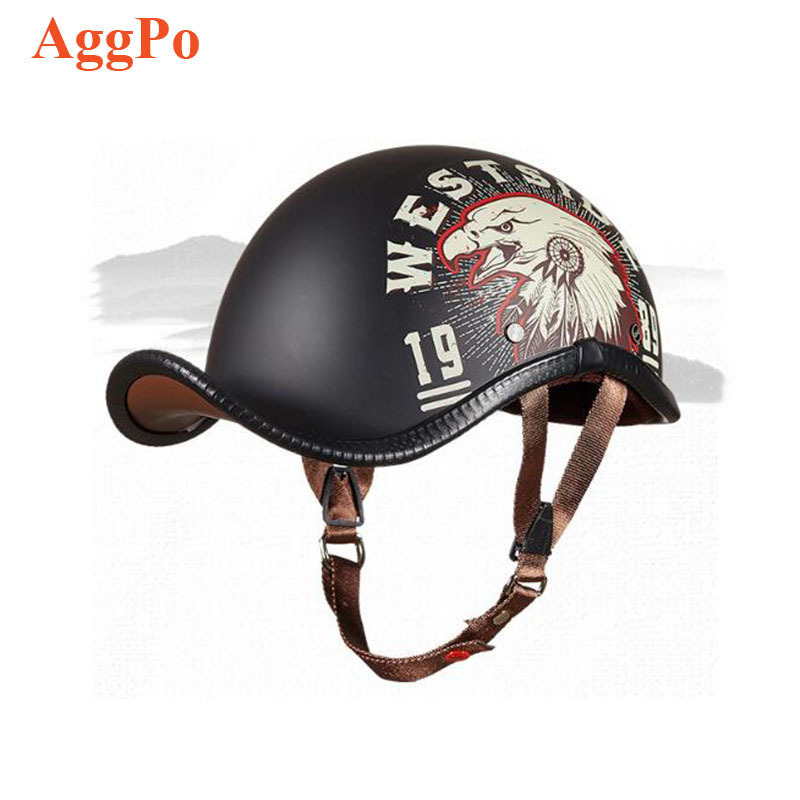 Motorcycle Half Helmet Classic Quick Release Buckle Forked Tail German Halley for Men Women