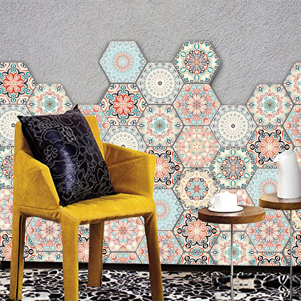 Wall Tile Peel and Stick Wallpaper Hexagon Mandala Style 9*9 inch 10 Pack Kitchen Backsplash