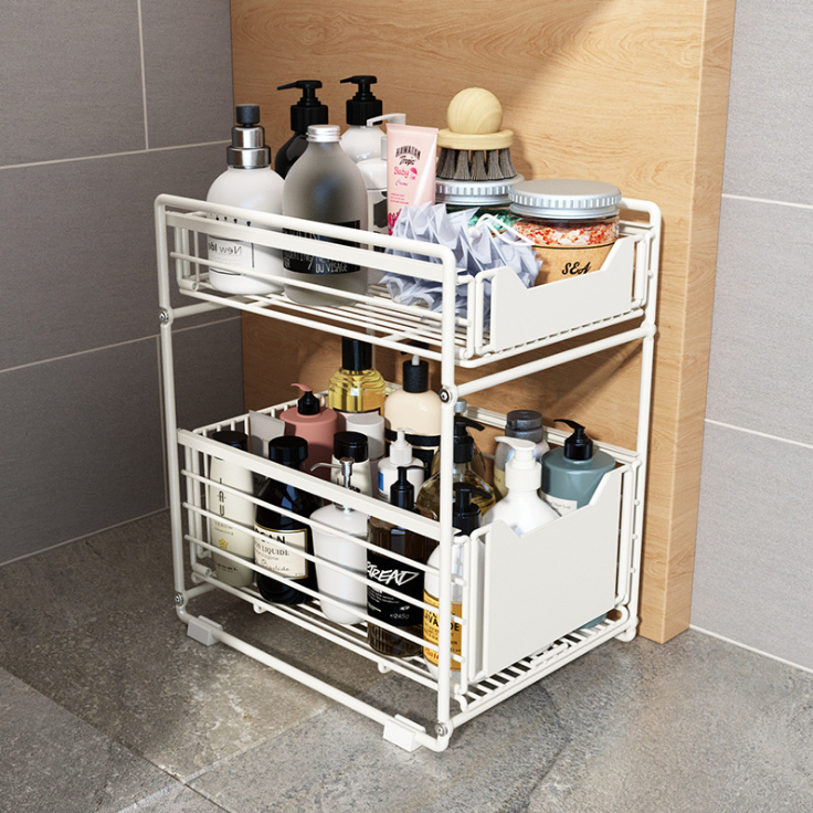 Kitchen Cabinet Closet Shelf Organizer, Metal Wire Shelf with Drawer Storage Rack for Countertop and Under Sink