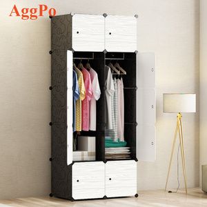 Portable Wardrobe Closets 14"x 14" Depth Storage, Bedroom Armoire, Organizer with Doors, 6 Cubes + 2 Hangers