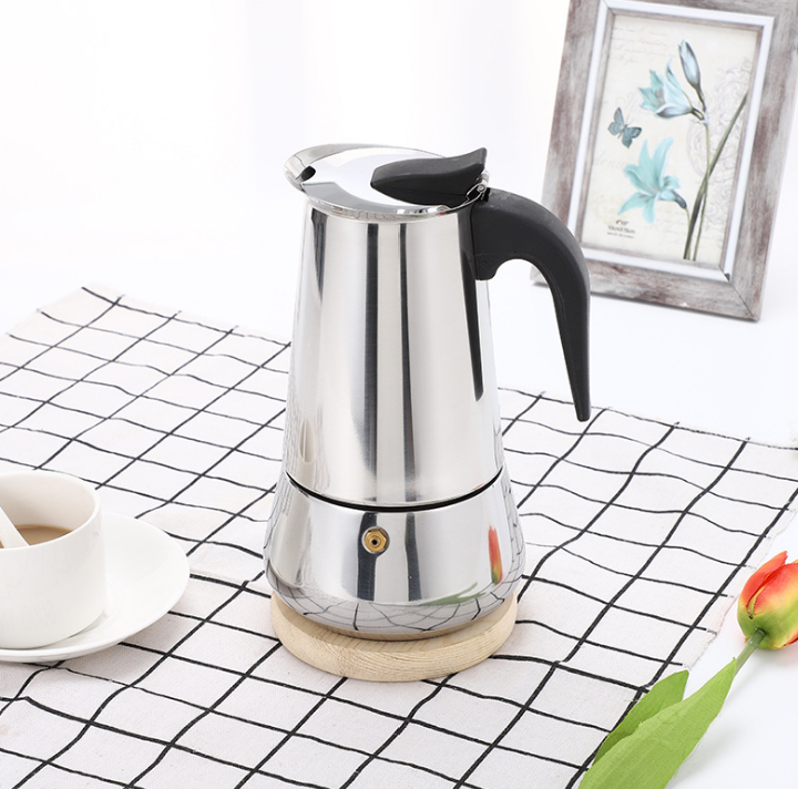 2 4 6 9 Cup Stainless Steel Moka Pot Espresso Coffee Maker Stove Home Office Use Induction Cooker Coffee Maker Pot