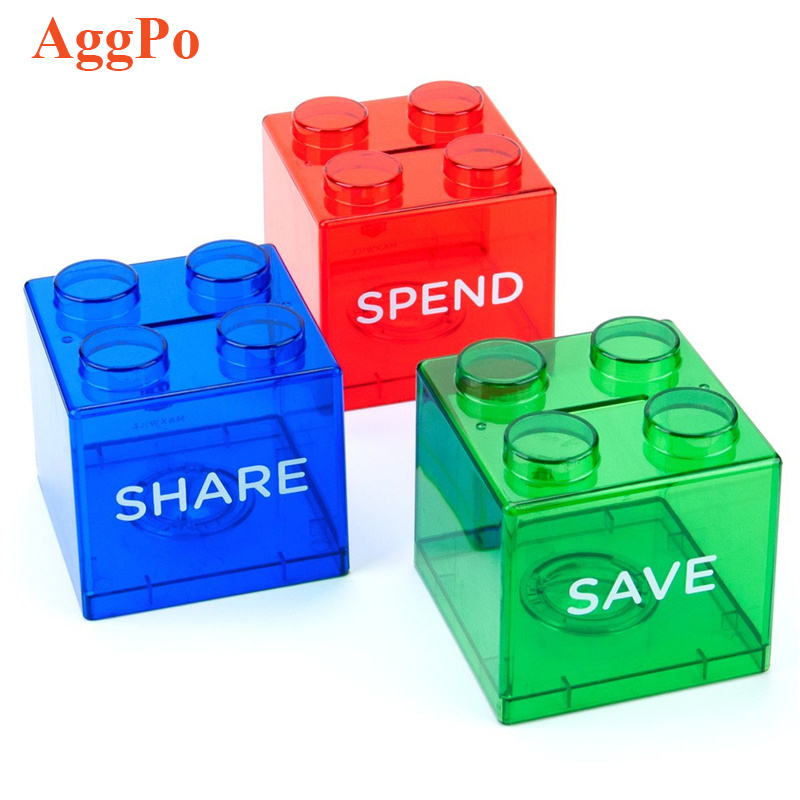 Save Spend Share Invest Piggy Bank Kids Transparent Plastic Coin Banks Teach Children About Giving Saving Money Block Banks