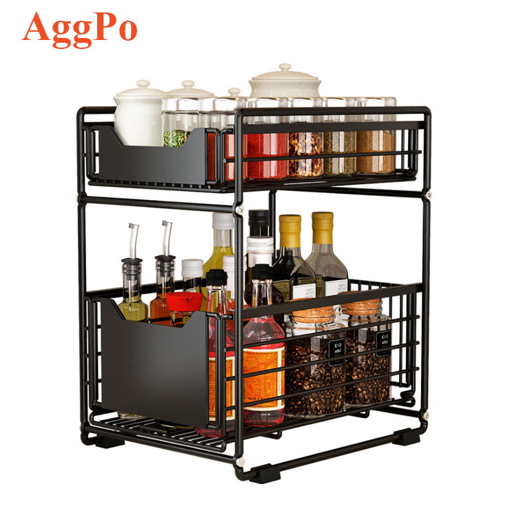 Kitchen Cabinet Closet Shelf Organizer, Metal Wire Shelf with Drawer Storage Rack for Countertop and Under Sink