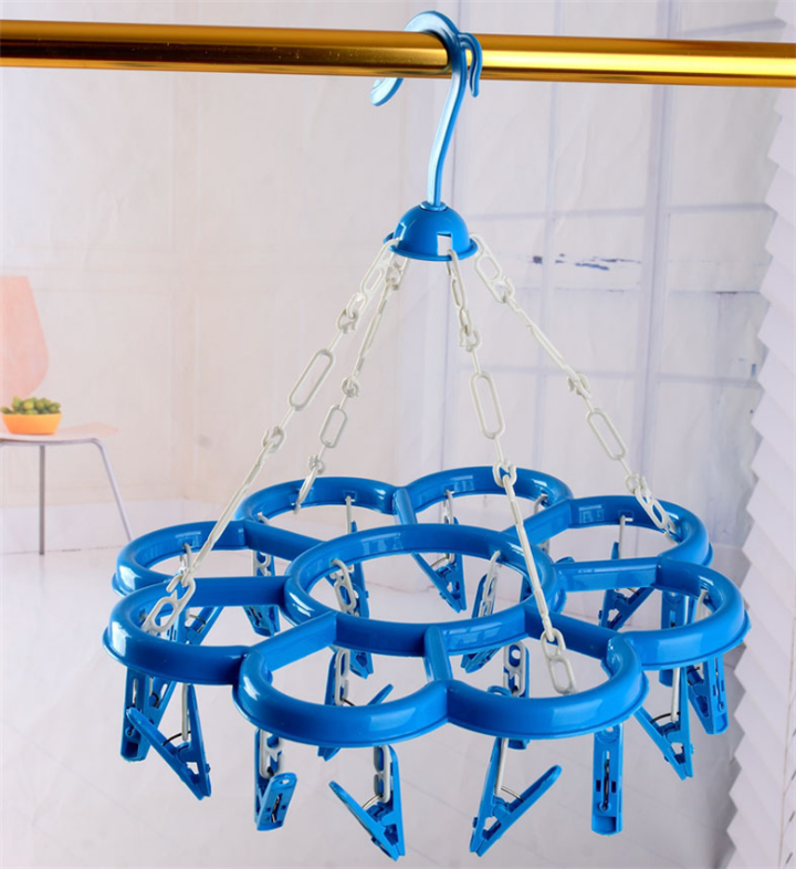 Portable Circular Square Laundry Drying Hanger with Clips, Drying Rack with 20 24 32 Clips for Socks,Plastic Clothes Hanger