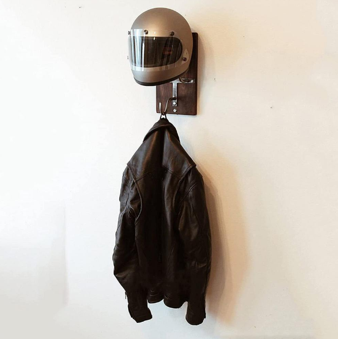 Motorcycle helmet rack wall mounted hook for jacket clothes multi-functional wooden organizer key hanging holder