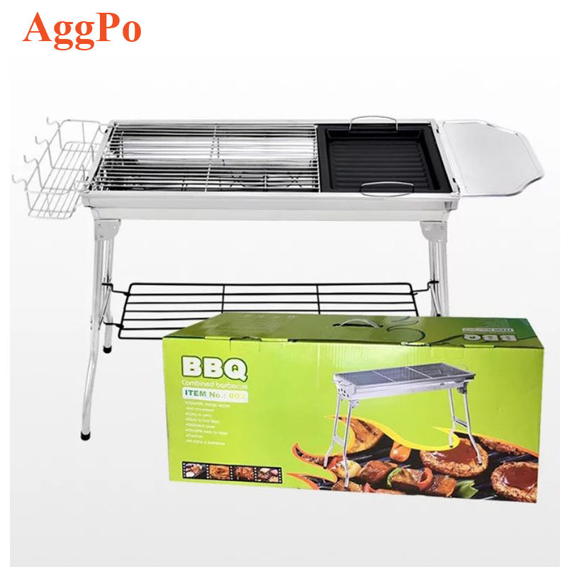 Large Charcoal Grill Portable BBQ Grill Stainless Steel Folding Barbecue Shish Kebab Grill for Outdoor Picnic Patio and Backyard