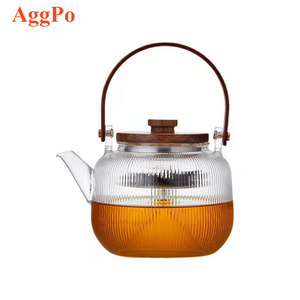 Glass Teapot Kettle with 2 Type Removable Infuser and Wooden Lid, Borosilicate Glass Tea Pot Gas & Electric Stovetop Safe