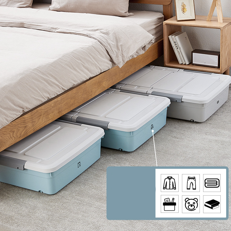 Stackable Under Bed Rolling Storage Plastic Containers with Wheels, Multi-purpose Storage Bins with Lids for Clothes, Shoes