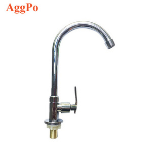 Single Gooseneck Faucet Steel Bathroom Basin Kitchen Cold Water Tap Countertop Mounted Chrome Surface Water Faucets