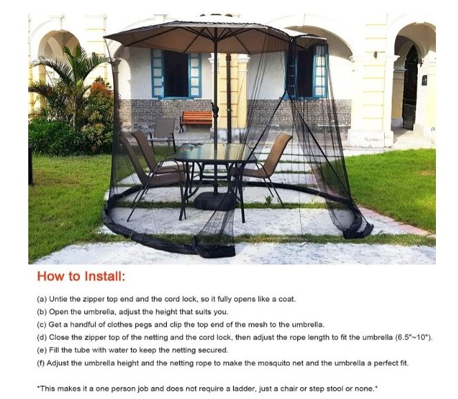 Patio Outdoor Sun Umbrella Mosquito Netting Zippered Canopy Mesh with Adjustable Rope Fits 7 to 9 FT Outdoor Umbrellas and Table