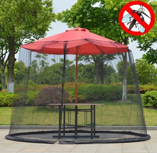 Patio Outdoor Sun Umbrella Mosquito Netting Zippered Canopy Mesh with Adjustable Rope Fits 7 to 9 FT Outdoor Umbrellas and Table