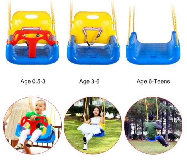 3 in1 Kids Swing Seat Toddler Infants to Teens High Back Full Bucket Swing Seat Detachable Safety  for Playground Indoor Outdoor