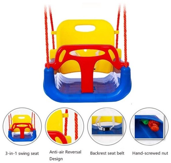 3 in1 Kids Swing Seat Toddler Infants to Teens High Back Full Bucket Swing Seat Detachable Safety  for Playground Indoor Outdoor