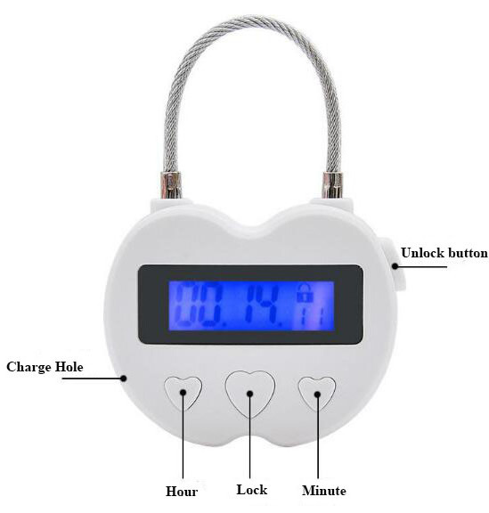 Metal Timer Padlock LCD Display Multi-Function Electronic Time 99 Hours Max Timing USB Rechargeable Timer Lock Heart-shaped