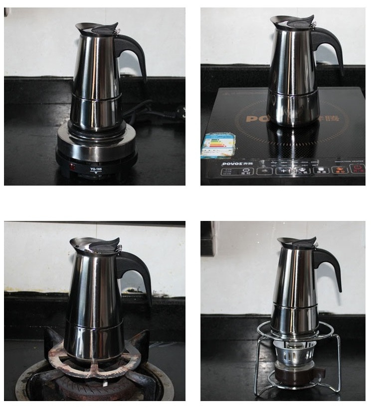 Moka Pot Stainless Steel Portable 2/4/6/9 Cup Induction Cooker Gas Coffee Pot Manual Stove Top Espresso Coffee Maker