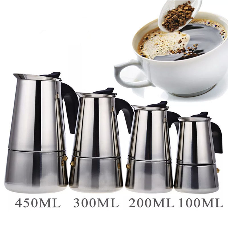 Moka Pot Stainless Steel Portable 2/4/6/9 Cup Induction Cooker Gas Coffee Pot Manual Stove Top Espresso Coffee Maker