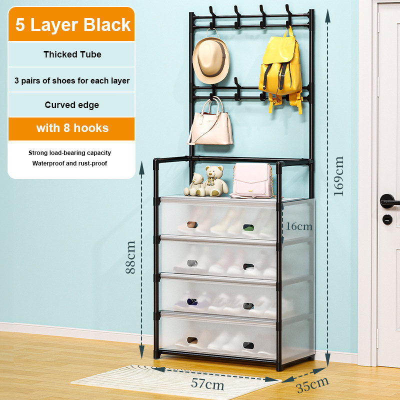 Shoe Organizer Rack, Entryway Coat Rack with 5-Tier Shoe Organizer, Shoe Storage Cabinet for Closet Hallway Bedroom