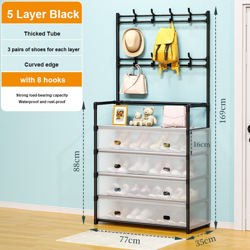 Shoe Organizer Rack, Entryway Coat Rack with 5-Tier Shoe Organizer, Shoe Storage Cabinet for Closet Hallway Bedroom