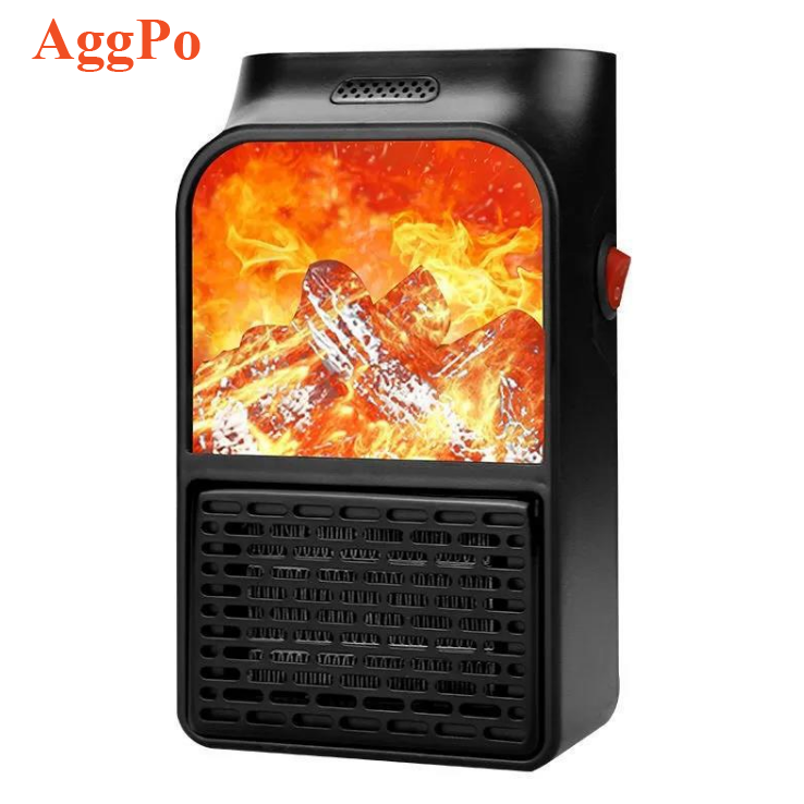 Wall mounted heater fan with 3D flame fire effect portable heater with fireplace LED light winter warm air blower