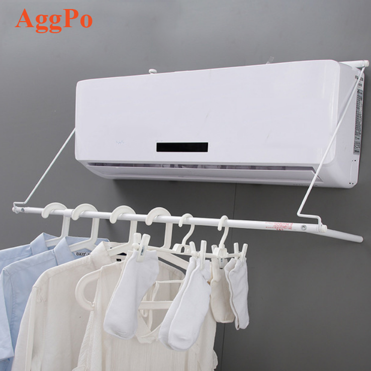 Extendable air conditioner clothes hanging rack with hooks retractable laundry drying shelf stainless steel towel quilt airer