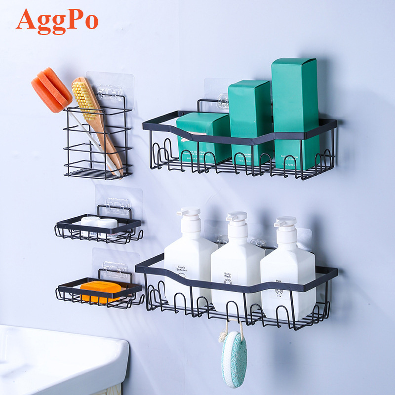 Shower Caddy Adhesive Shower Organizer for Bathroom Storage Kitchen, No Drilling Inside Bath Shower Rack Shelves Black