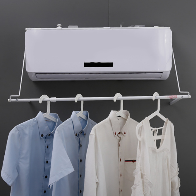 Extendable air conditioner clothes hanging rack with hooks retractable laundry drying shelf stainless steel towel quilt airer