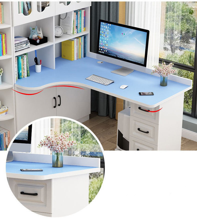 Corner Combination Desk Bookcase Solid Wood Study Office Computer Desk with Side Cabinet Drawer Bedroom Simple Learning Table