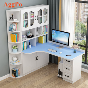 Corner Combination Desk Bookcase Solid Wood Study Office Computer Desk with Side Cabinet Drawer Bedroom Simple Learning Table