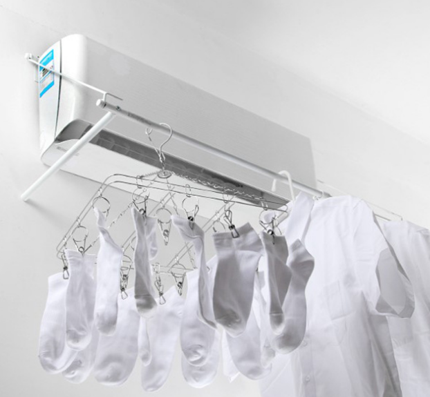 Extendable air conditioner clothes hanging rack with hooks retractable laundry drying shelf stainless steel towel quilt airer