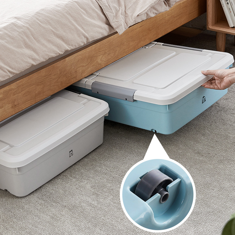 Stackable Under Bed Rolling Storage Plastic Containers with Wheels, Multi-purpose Storage Bins with Lids for Clothes, Shoes