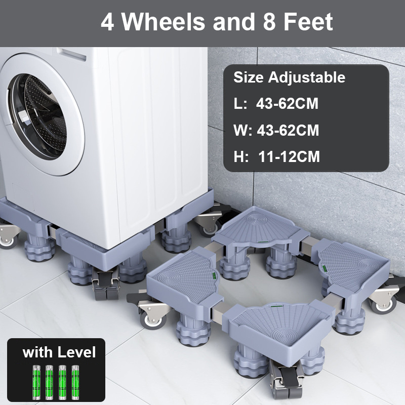 Washing Machine Stand Base, Fridge Stand with 8 Strong Feet and 4 Wheels, Adjustable Refrigerator Stand