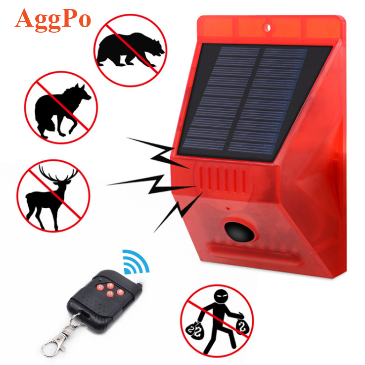 Solar security siren with motion sensor loud sound alarm with flashing light lamp for home garden farm courtyard property guard