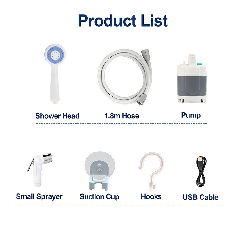 Portable Shower for Camping Outdoor Camp Pump with Rechargeable Battery and Lighting Device for Camping Outdoor Beach Garden