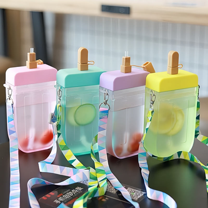 Creative Ice Cream Popsicle Drinking Cup Internet Celebrity Student Diagonal Water Cup Factory Wholesale Summer Straw Cup