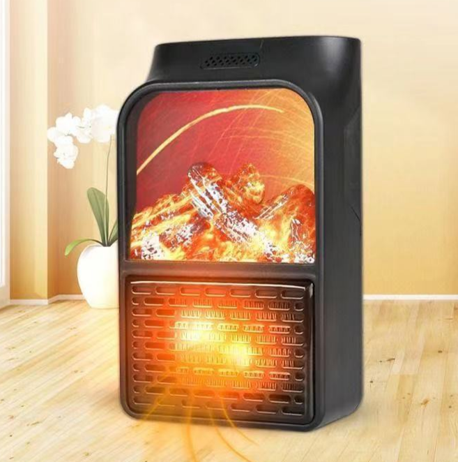 Wall mounted heater fan with 3D flame fire effect portable heater with fireplace LED light winter warm air blower