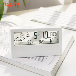 Digital LCD transparent clock electronic weather temperature clock alarm clock with calendar backlight on table desk