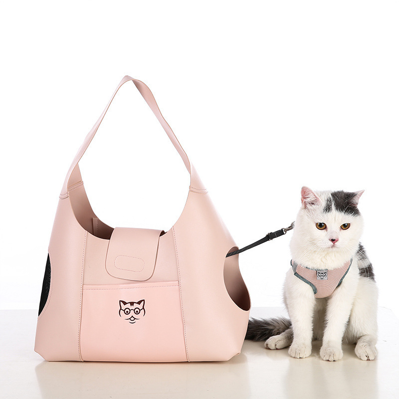 Cat Carrier Purse with Pockets, Portable Small Dog/Cat Soft-Sided Carrier with Adjustable Safety Tether