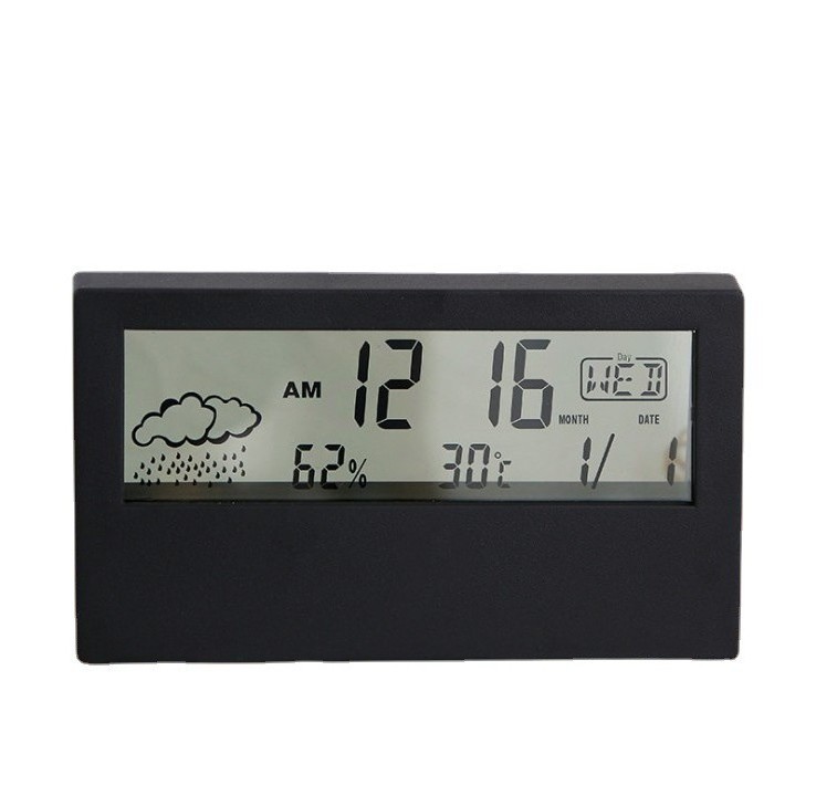 Digital LCD transparent clock electronic weather temperature clock alarm clock with calendar backlight on table desk