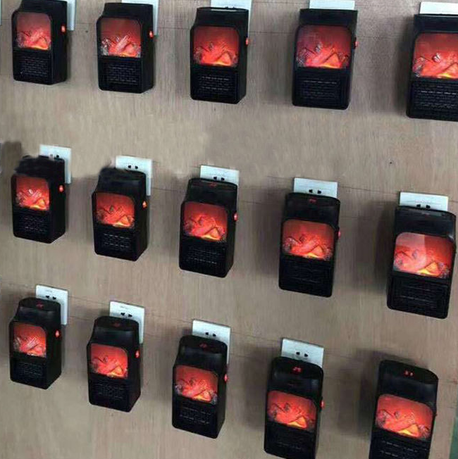 Wall mounted heater fan with 3D flame fire effect portable heater with fireplace LED light winter warm air blower