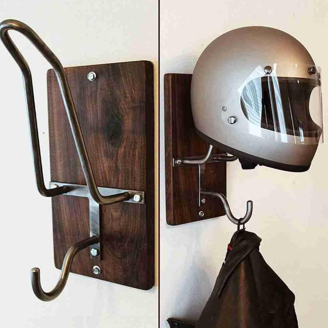 Motorcycle helmet rack wall mounted hook for jacket clothes multi-functional wooden organizer key hanging holder